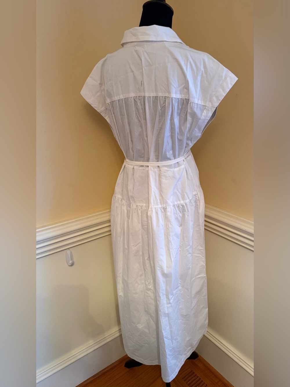 A New Day White Cotton Poplin Cap Sleeve Midi Shirtdress w/ Tie Belt Size Small - Picture 6 of 9